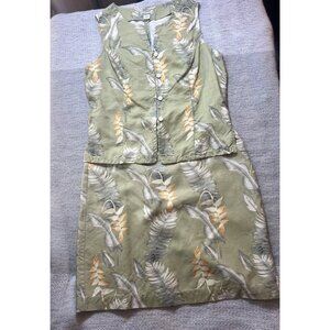 Vintage Tommy Bahama Silk Top And Skirt Set Womens Green Tropical M/10‎